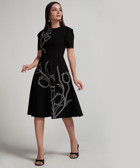 Tulip Embroidered Skater Dress